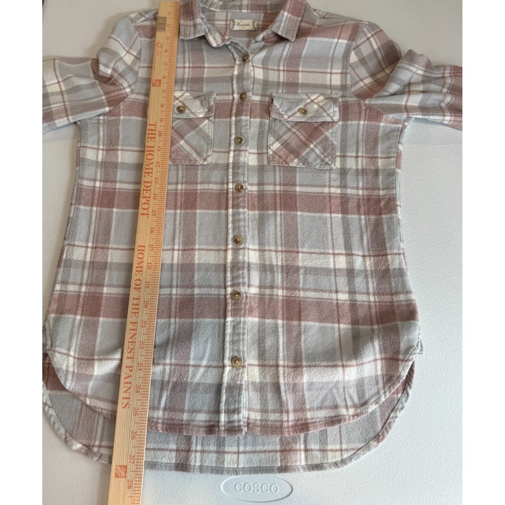 Womens Soft Plaid Flannel Shirt Size‎ L Dusty Mauve Neutral Granola Girl Hiking - Picture 7 of 14